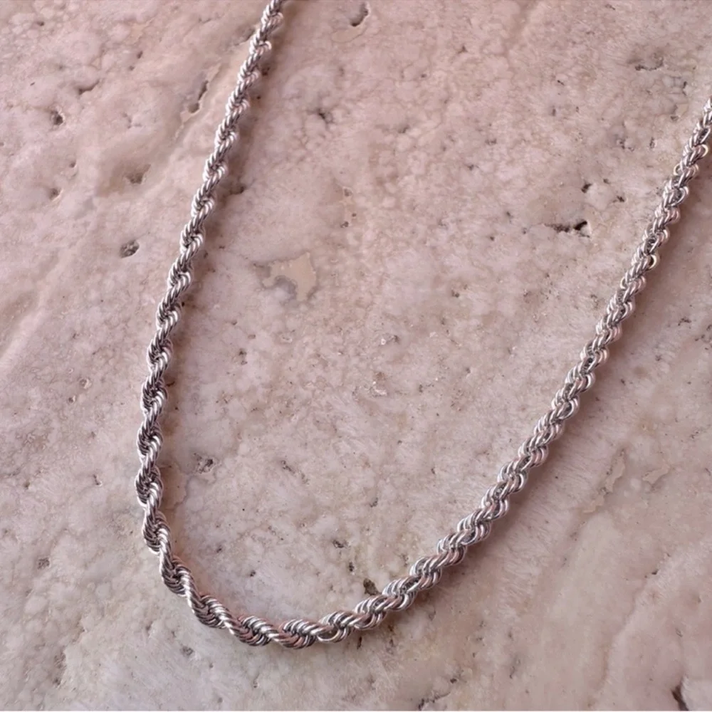14k White Gold Rope Necklace Chain 24 inches long